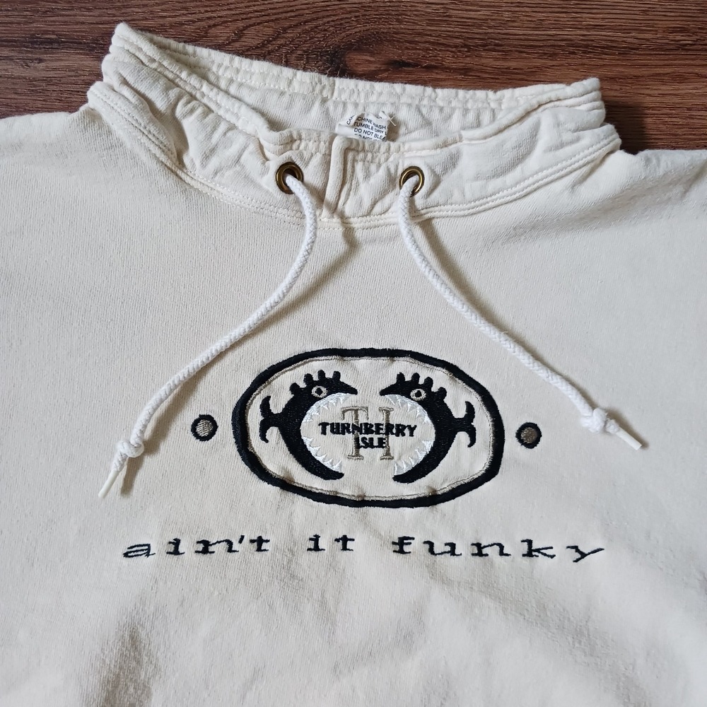 Vintage Bumwraps Aint It Funky Turnberry Isle Hoodie Cream XL Heavyweight Cotton